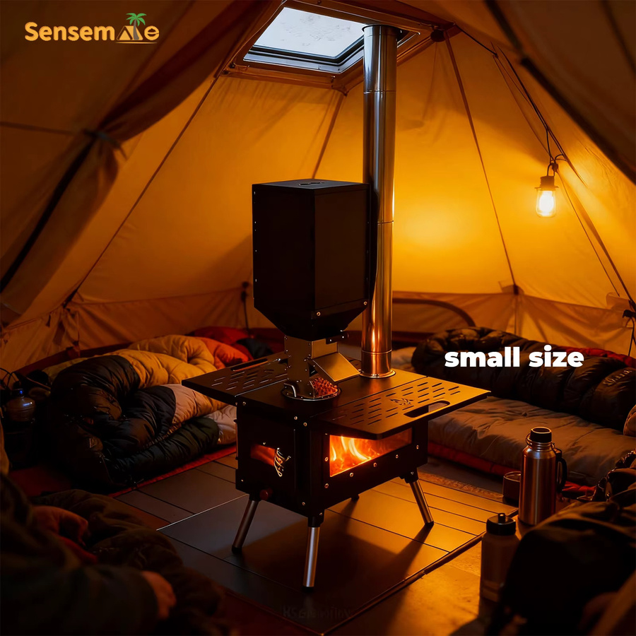 SENSEMAKE Tragbarer Schwerkraft-Pelletbrenner aus Edelstahl in Silber, 105 mm Pellet-Trichter-Aufsatz für Camping-Holzzelt-Öfen - Bild 3