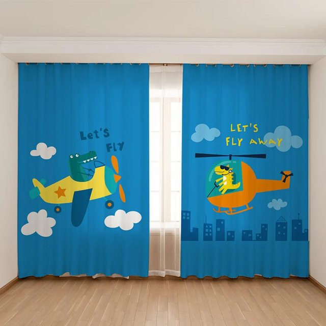 Yiran Furniture Kinderzimmer Hochverdunkelungsvorhang mit Dinosaurier-Motiv, Mehrfarbig, B: 55 cm, H: 120 cm - Bild 1