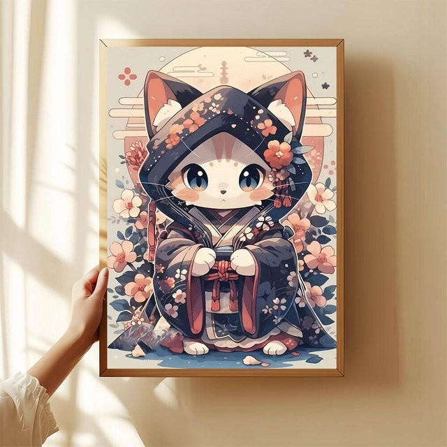 Huacan 5D-Diamantgemälde Katze Cartoon DIY Mosaik Stickerei in Multicolour B/H/T: 30,0 x 20,0 x 20,0 cm - Bild 1