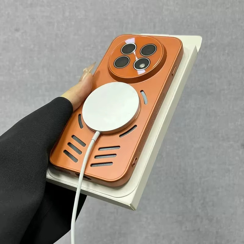 Stoßfeste Magnet-Schutzhülle für Huawei Nova 15 Max 5G aus mattem Hartschalen-PC in Grau und Orange - Bild 2