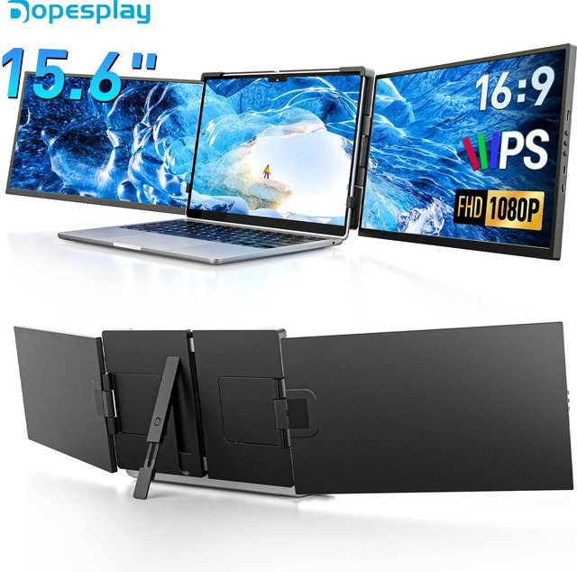 Dopesplay Triple Screen Extender für Laptop 15,6 Zoll, Full HD IPS Dual Monitor Displayverlängerung in Schwarz - Bild 1