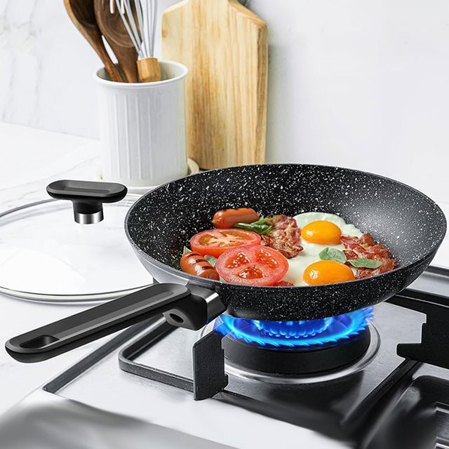 MICHELANGELO Wok-Pfanne mit Antihaftbeschichtung und Deckel, 12 Zoll, Schwarz - Bild 1