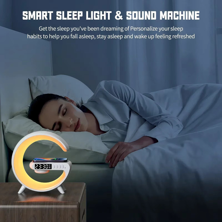 VIKEFON Bluetooth Lautsprecher mit kabelloser Ladestation, RGB Nachtlicht und Wecker in Schwarz - Bild 4
