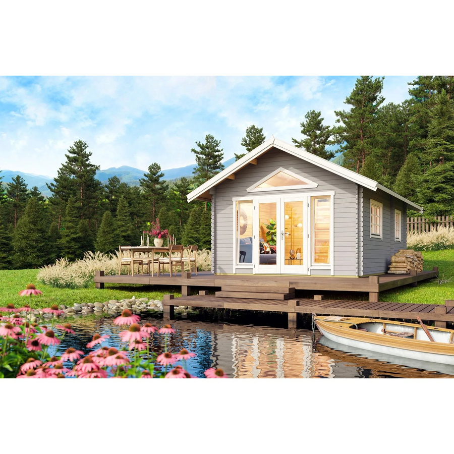 Lasita Gartenhaus Caroline Maja in Lichtgrau mit Satteldach, B/H/T: 489,9 x 330,6 x 675 cm - Bild 2