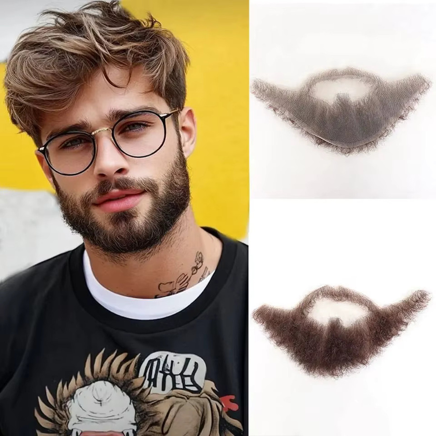 Gesichtsbart-Schnurrbart für Herren, braun, Echthaar - Bild 3