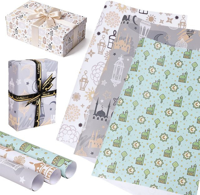 10 Stück ZQNYCY Geschenkpapierrollen mit Ramadan Mond- und Laternen-Muster für DIY Geschenkboxen und islamische Dekorationen - Bild 1