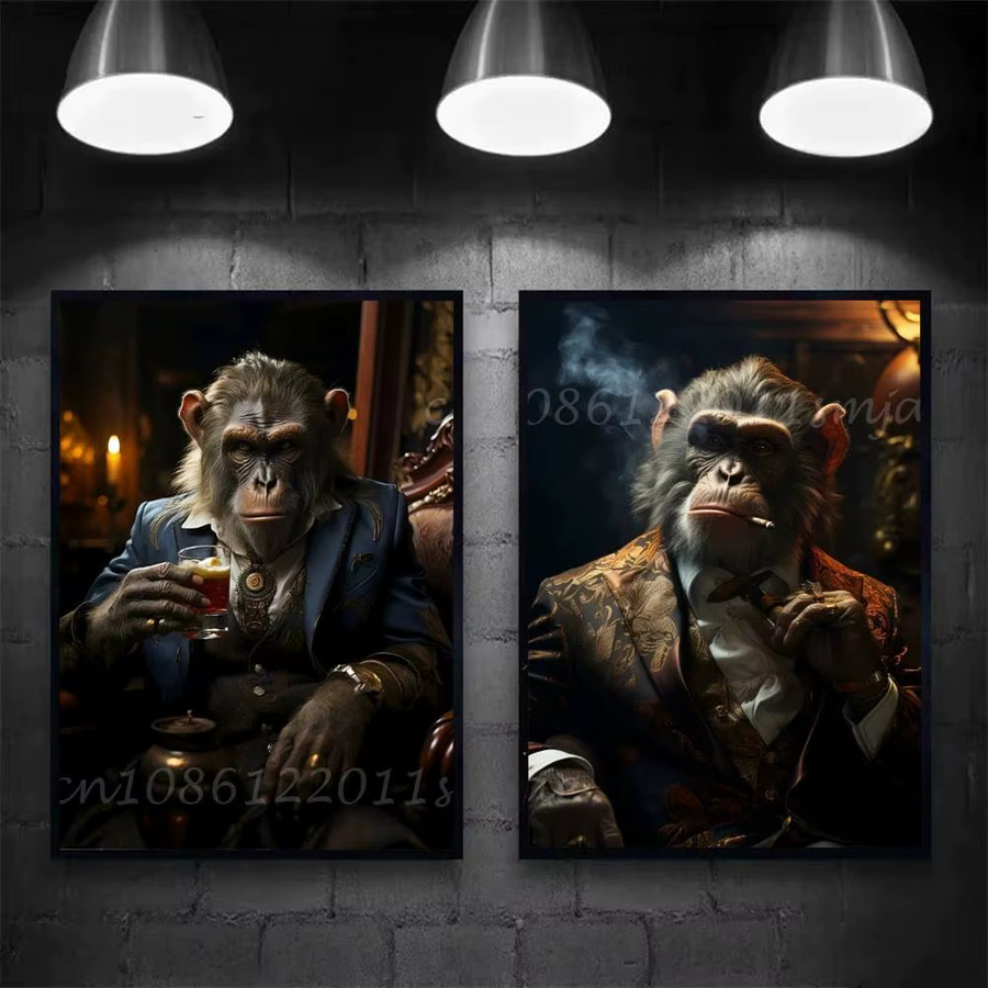 Vintage Gangster Billard Affe mit Rauch Poster und Aufkleber als Kunst Wandmalerei Dekor - Bild 3