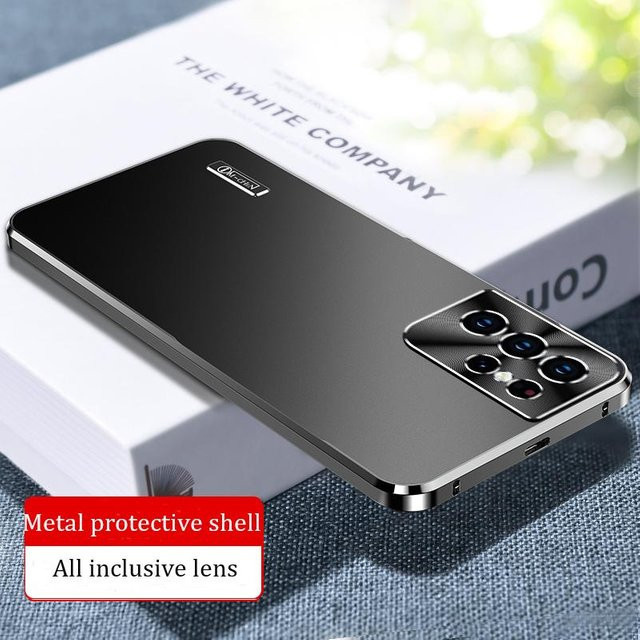 Magnetische Schutzhülle aus Aluminiumlegierung für Samsung Galaxy S25 S24 S23 S22 Ultra oder Plus sowie iPhone 15 mit Kameraobjektiv-Schutz in Schwarz - Bild 1