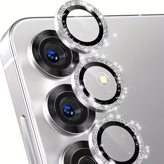 Glitzer Kameraring und Displayschutzfolie für Samsung Galaxy S22 S23 S24 Ultra Plus mit Glaskappe in Silber - Bild 1