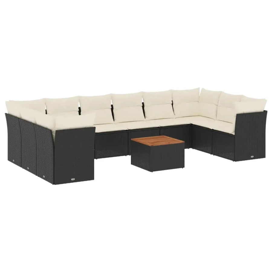 vidaXL 11-teilige Garten-Sofagarnitur aus Polyrattan in Schwarz mit Kissen und Stauraum - Bild 2