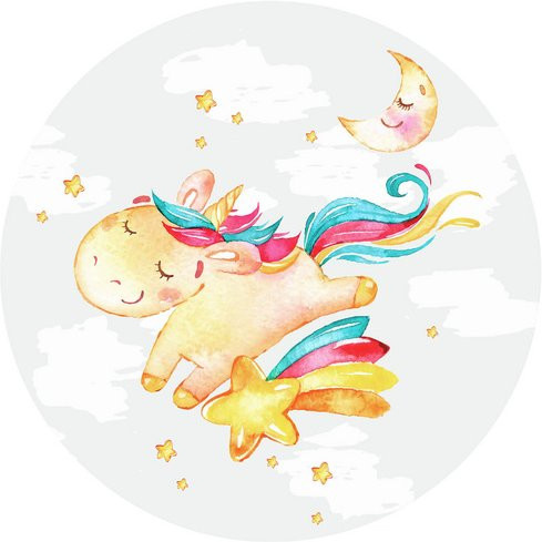 K&L Wall Art Runde Vliestapete Kinder Einhorn Regenbogen mehrfarbig matt - Bild 1