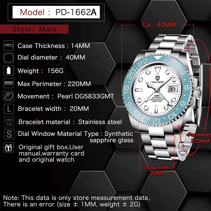 PAGANI DESIGN Armbanduhr GMT, Automatik, Edelstahl, 40 mm, Herren - Bild 5