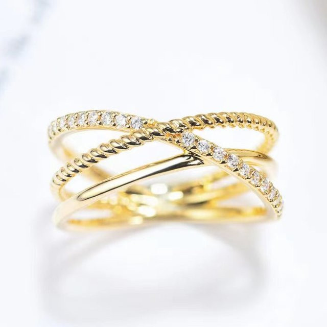 Huitan Ring, Cross Twist Design, Zirkonia, Gold, Damen - Bild 1