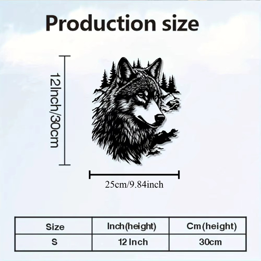 CIFBUY Vintage Wolf 3D Metall-Wandkunst mit Kiefern und Schneeberg in Schwarz - Bild 3