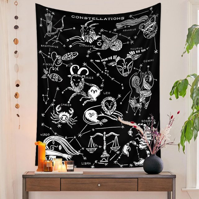 VIKAMA Wandteppich im Boho-Stil mit abstraktem Sternen-Design, schwarzer Wandbehang aus Textil, Breite: 60 cm, Höhe: 40 cm - Bild 1