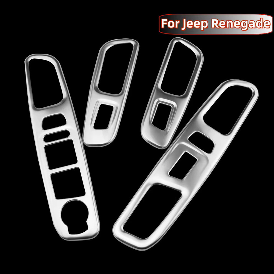 4er-Set ABS Chrom Fensterheber Schalter Abdeckung Aufkleber Trim für Jeep Renegade 2014 - 2021 LHD in Silber - Bild 3