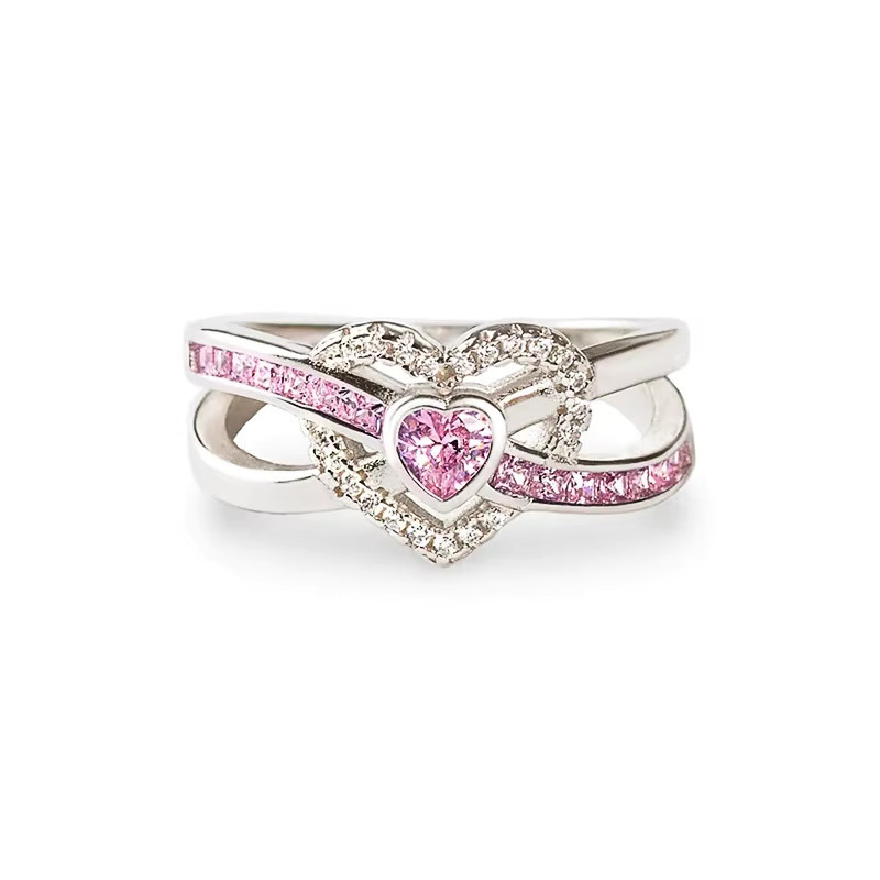 Huitan Ring, Herz-Design, Rosa, Zirkonia, Damen - Bild 2