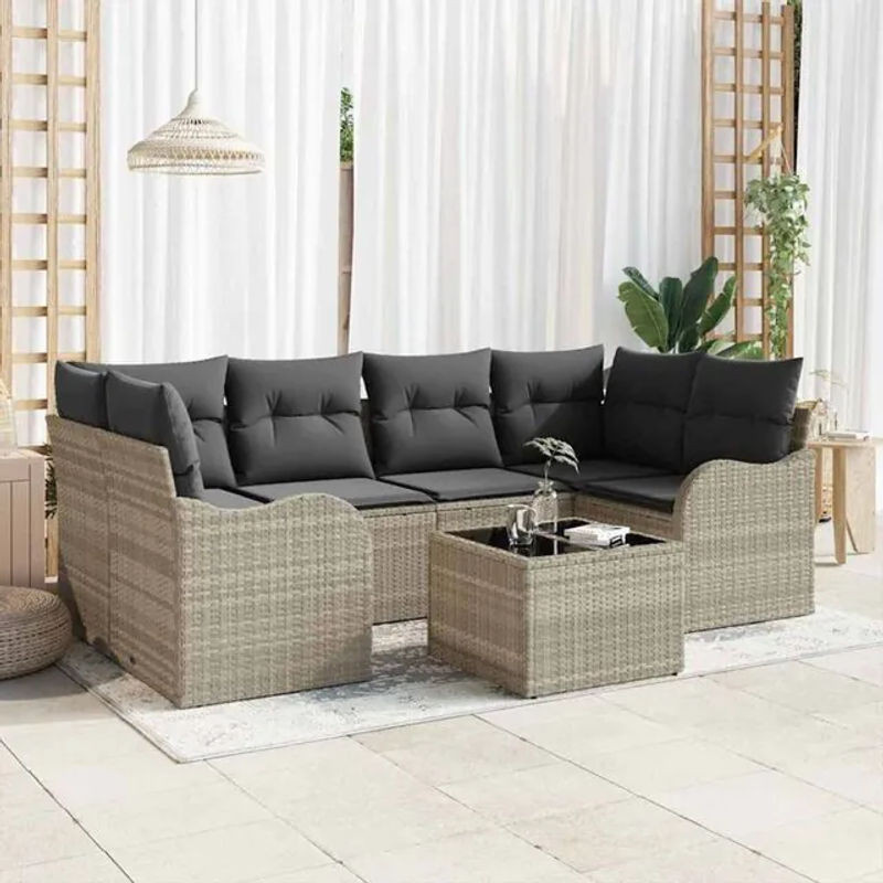 Vidaxl Garten-Sofa-Set aus Polyrattan und Stahl, 7-teilige Loungemöbel in Grau, B/T/H: 55 x 55 x 37 cm - Bild 1