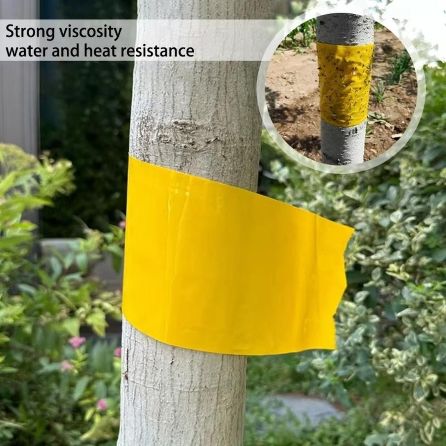 Shiyunjianshe Insektenschutzband Gelb als doppelseitige Fruchtfliegenfalle und Kriechinsektenfalle für den Baumschutz, Breite: 20 cm, Länge: 5 m - Bild 4