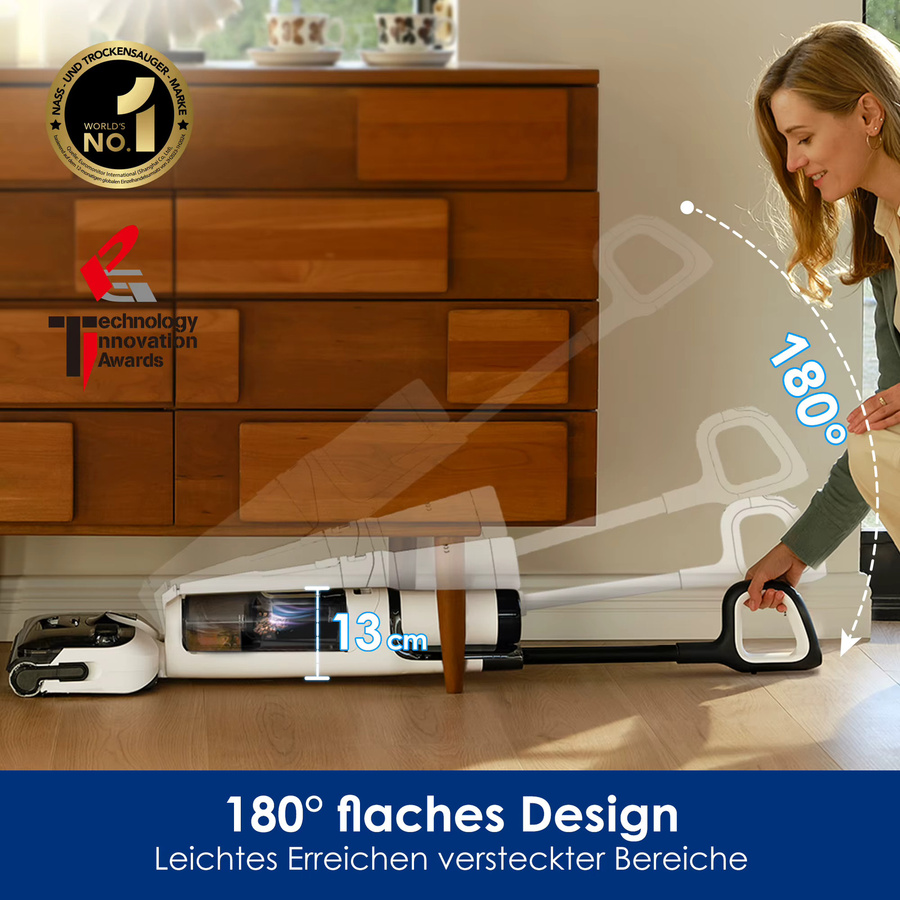 Tineco Floor One Stretch S6 Nass-Trockensauger in Weiß mit 180 Grad Flachdesign, 13 cm Liegehöhe und Selbstreinigung durch 70 Grad FlashDry - Bild 2