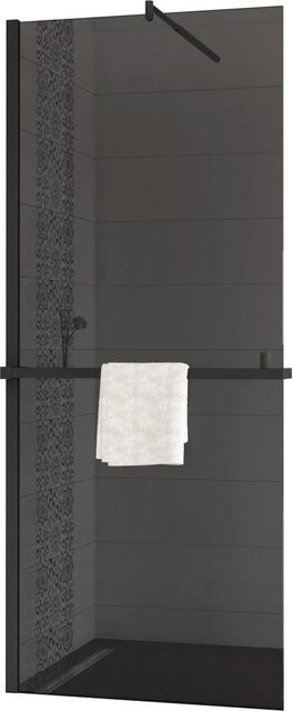 AICA Walk In Duschabtrennung aus ESG-Glas mit Duschregal und Handtuchhalter, Farbe: Schwarz/Transparent, B: 100 cm, H: 200 cm, 8mm Glas mit Nano-Beschichtung - Bild 1