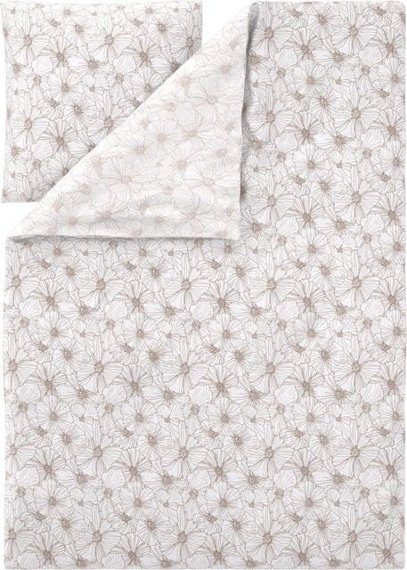 LIVARNO Feinbiber-Wendebettwäsche Blumen Weiß Grau, B/H: 135 x 200 cm mit Kissenbezug 80 x 80 cm - Bild 1