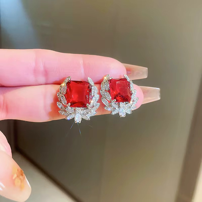Huitan Ohrstecker, rote Kristall, Silber, Damen - Bild 3