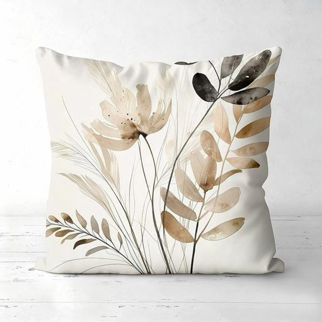 Dekorativer Kissenbezug von JMG Clothing mit floralem Blumen-Blatt-Muster in Beige, Material: Polyester, B/H: 40 x 40 cm - Bild 1