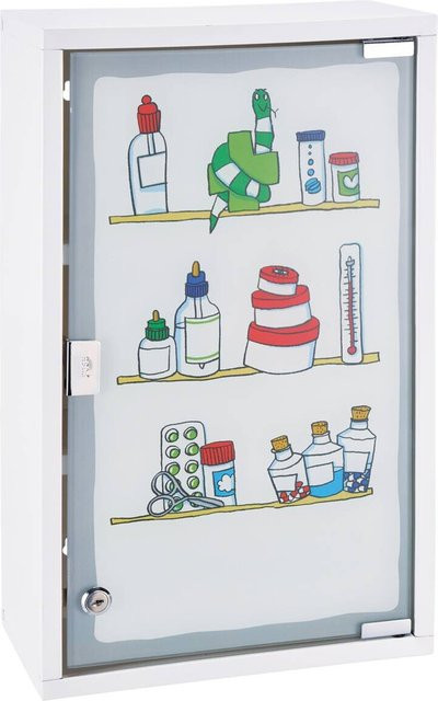 Medizinschrank HI in Weiß mit Glastüren und Schloss, Wandmontage, B/H/T: 30 x 50 x 15 cm - Bild 1
