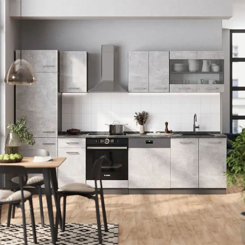 Vicco Küchenzeile R-line in Beton-Optik und Anthrazit, Breite: 300 cm, Höhe: 207 cm, Tiefe: 60 cm - Bild 1