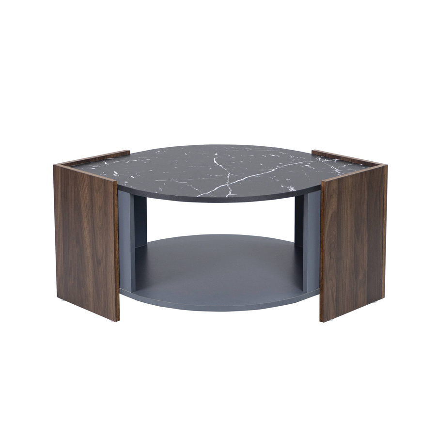 Moderner Wohnzimmertisch aus schwarzem Marmor und Walnussholz mit abstraktem Design, Schwarz/Braun, B/T/H: 96,5 x 63 x 40 cm - Bild 2