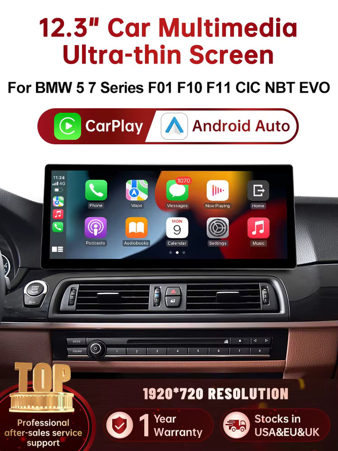 RoadTop Wireless CarPlay Multimedia Radio mit 12,3 Zoll Linux Bildschirm für BMW Serie 5 und 7 (F01, F10, F11, G30) 2011-2023 CIC NBT EVO, Schwarz - Bild 6
