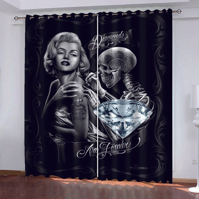 Yiran Furniture Vorhangset mit Skelett-Motiv in Schwarz, 2er-Set, semi-transparent, B: 135 cm, H: 185 cm - Bild 1
