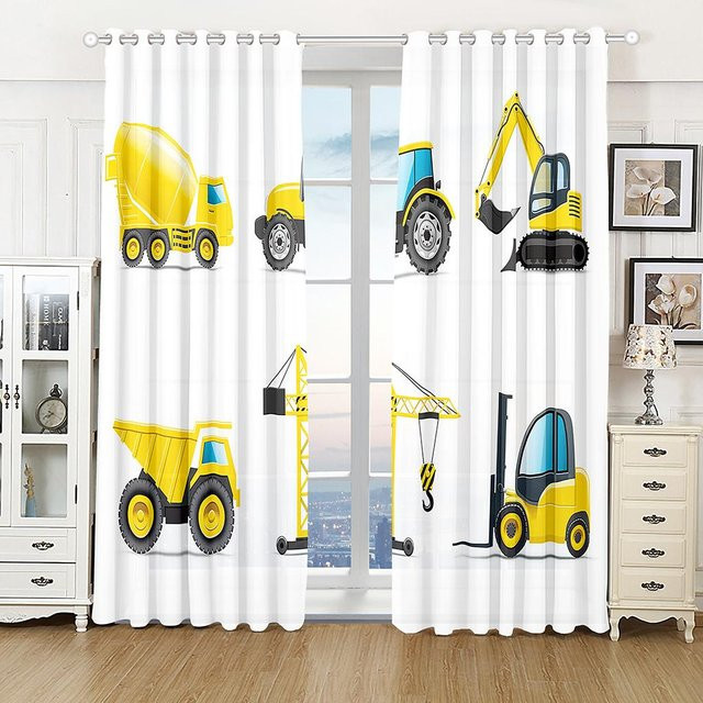 2-teiliges Cartoon Bagger und Spielzeugauto Vorhangset für Kinder mit Ösen, halbtransparent, Polyester, Mehrfarbig, B/H: 140 x 160 cm - Bild 1