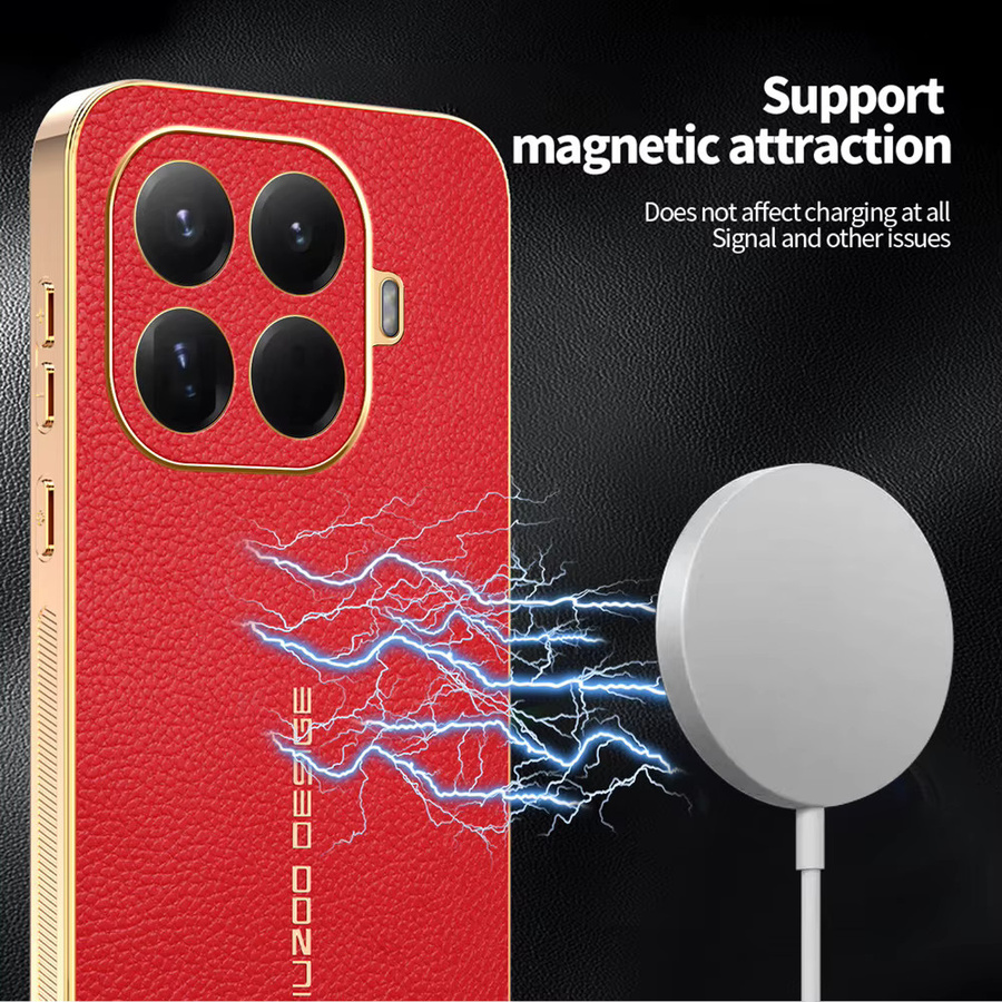 Luxuriöse Lychee-Leder-Hülle mit galvanisiertem Rahmen für Xiaomi 17T 15T 14T 13T 11T Pro 17 Pro Max 15 Ultra mit magnetischer kabelloser Ladefunktion in Rot - Bild 2
