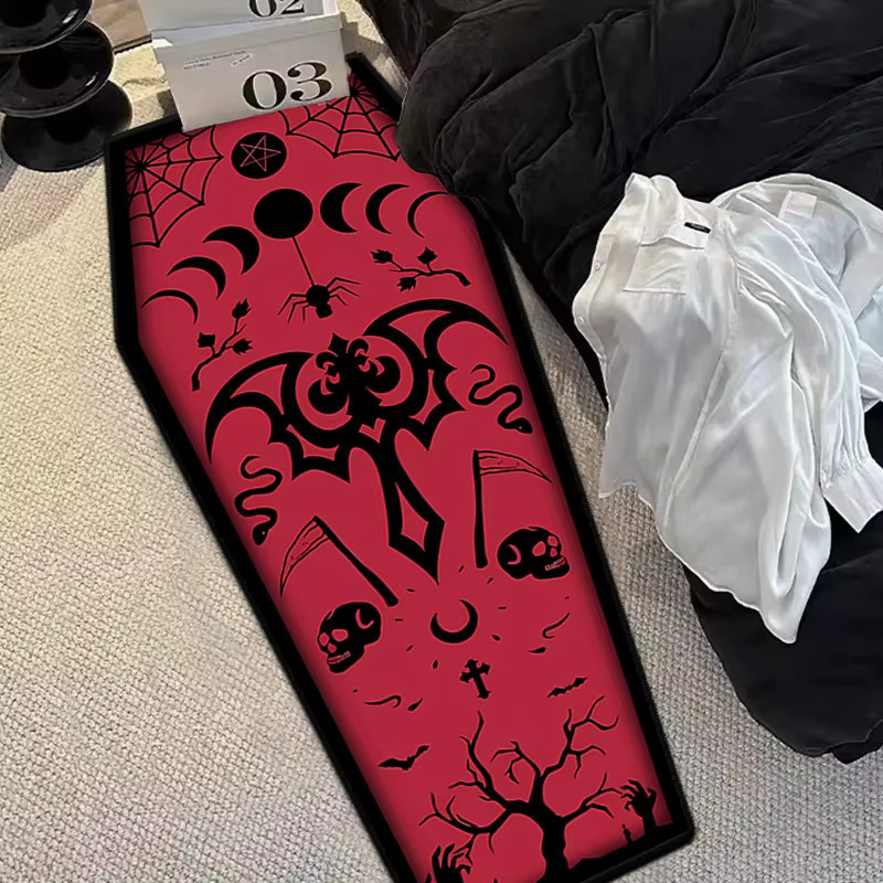 VIKAMA Gotischer Sargteppich Bloody Mary in Rot für Wohnzimmer, Schlafzimmer und Flur, B/T: 120 x 40 cm - Bild 1