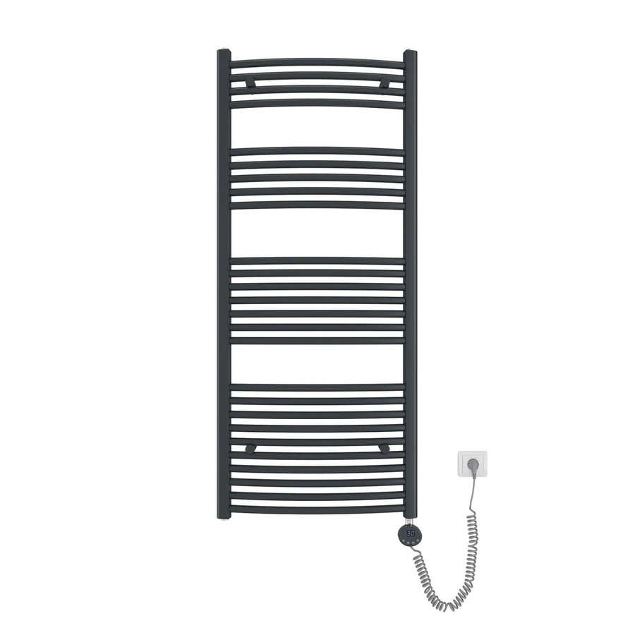 Emke Elektrischer Badheizkörper Gebogen mit Thermostat und Heizstab, Handtuchtrockner in Anthrazit, B: 60 cm, H: 140 cm, 600W - Bild 2