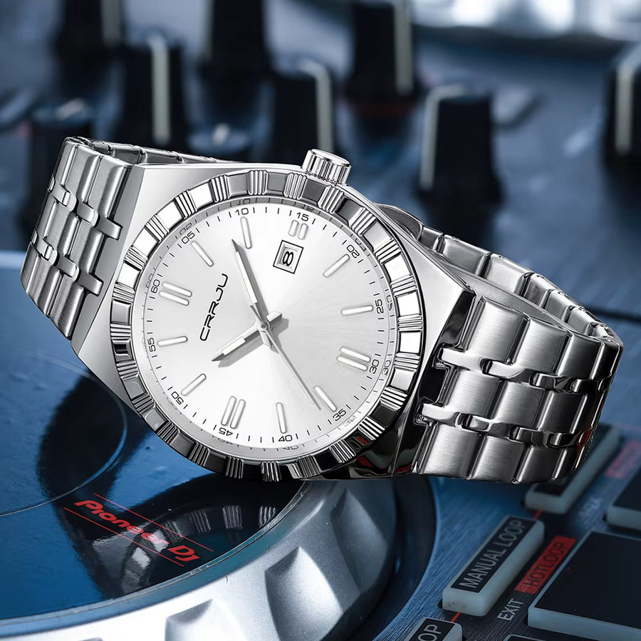 CRRJU Armbanduhr Edelstahl, Silber, Analoguhr, Quarz, Datum, Herren - Bild 5