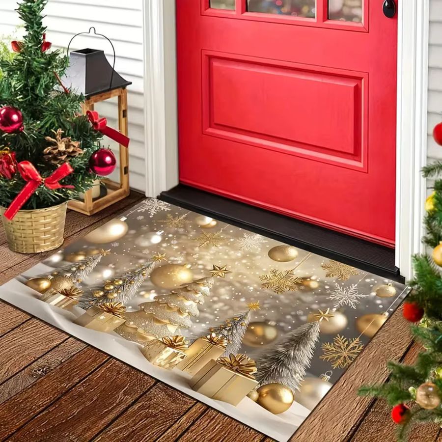VIKAMA Winter-Teppich mit goldenem Weihnachtsbaummuster als Druckteppich für Wohnzimmer, Büro und Terrasse - Bild 2