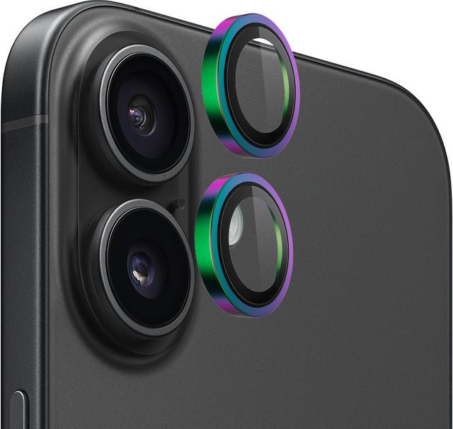 Blueo Rückkamera-Schutzfolie aus gehärtetem Glas mit Metal Frame für Apple iPhone 16 Plus und iPhone 16, mehrfarbig - Bild 1
