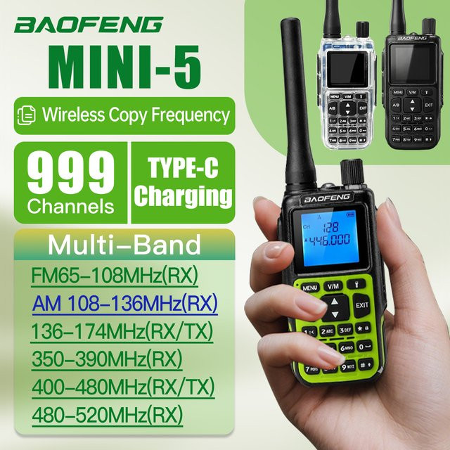 Baofeng MINI-5 Walkie-Talkie Dual-Band mit Bluetooth und USB-C Ladung, Schwarz - Bild 1