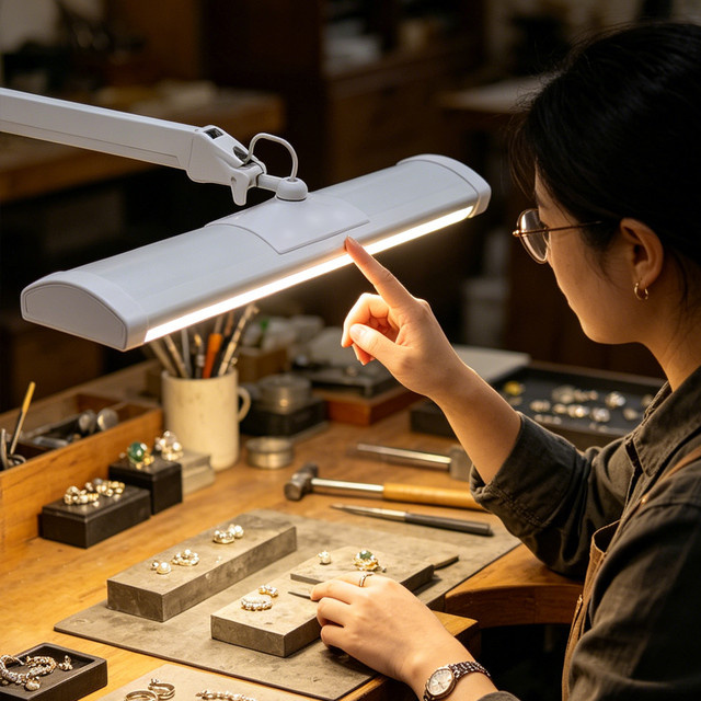 Professionelle 45W LED-Arbeitsleuchte in Weiß mit Touch-Steuerung, dimmbar und einstellbarer Farbtemperatur (CCT 3000K-6500K) als Klemmleuchte für die Schmuck-Werkbank - Bild 1