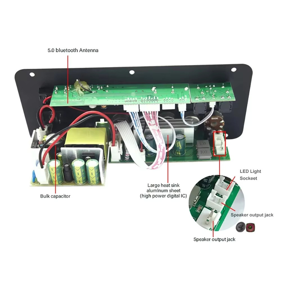 Woopker D300 Audioverstärkungsplatine mit 600 W Leistung, Bluetooth 5.0, Dual-Mikrofonen und USB/TF/AUX/FM-Radio in Schwarz - Bild 4