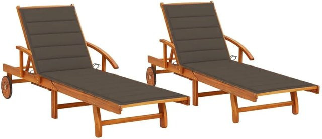 vidaXL Sonnenliegen Set aus 2 Stück aus Akazien-Massivholz mit taupefarbenen Auflagen und verstellbarer Rückenlehne - Bild 1