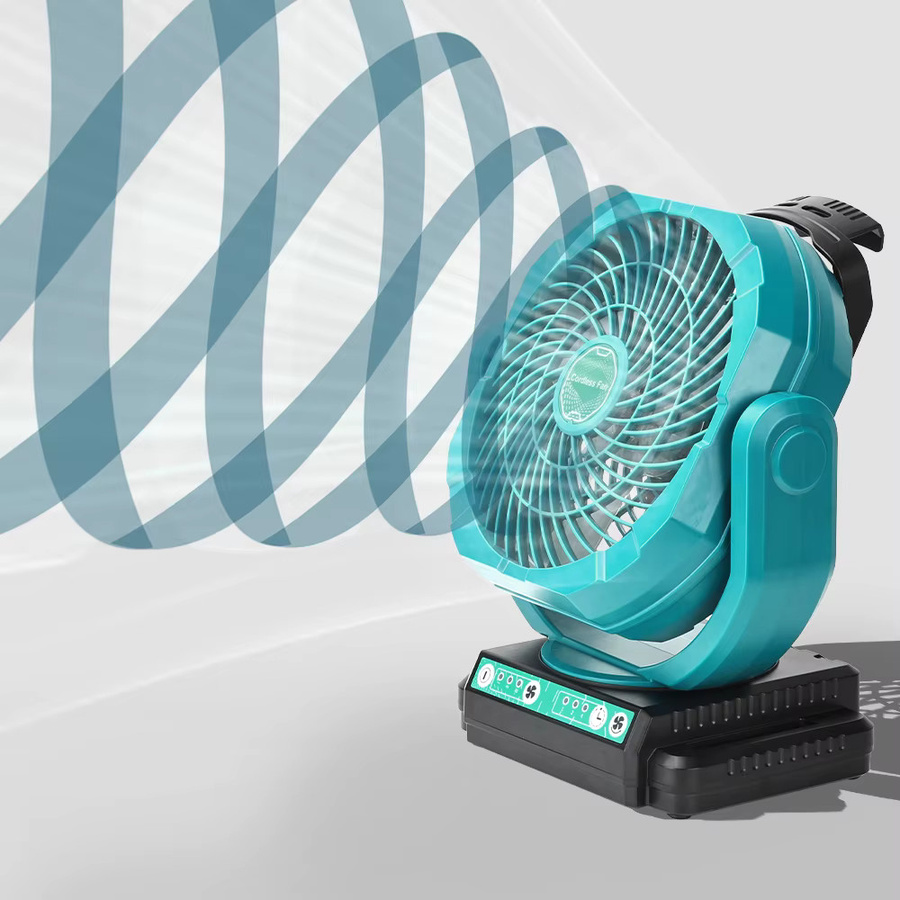 Kabelloser Oszillationsventilator für Makita 18V Akku, 3-Gang Baustellen- und Campingventilator in Türkis - Bild 2