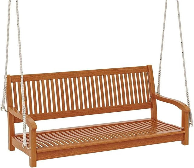 Costway Schaukelbank 2-Sitzer aus Akazienholz in Braun, B/T/H: 120 x 60 x 100 cm, bis 300 kg belastbar - Bild 1