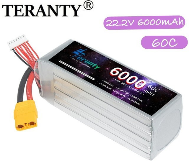 Teranty Li-Ion Akku 6000 mAh 6S 22,2 V 60C RC Lipo Batterie mit XT60 und XT90 Stecker für RC Auto FPV Lkw und Hubschrauber - Bild 1