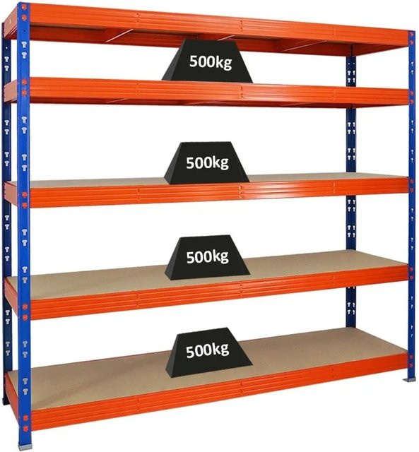 PROREGAL Profi Schwerlastregal Rhino mit 5 verstellbaren Spanplatten-Ebenen, Blau/Orange, H 180 x B 200 x T 60 cm - Bild 1