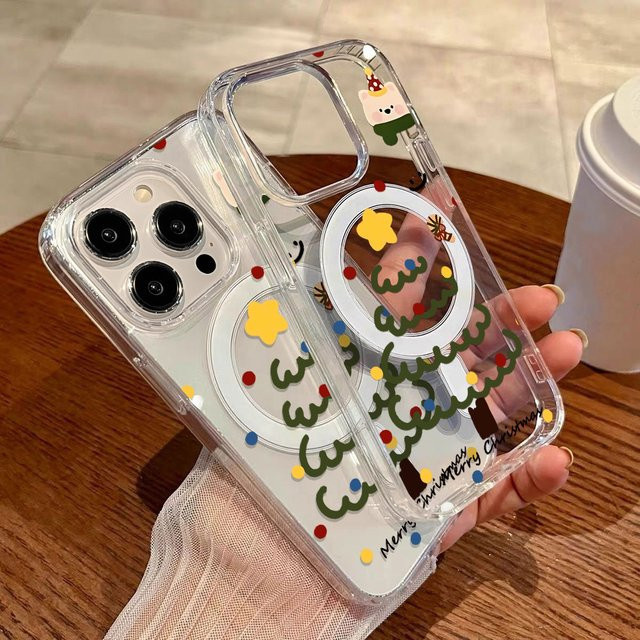Magnetische Silikon Handyhülle mit Weihnachtsbaum-Design für Samsung Galaxy Modelle (A56 5G, A17, A16, A55, A54, A15, A36, A26, A07, A06, S25 Ultra, S24 FE, S23, S22) in Transparent - Bild 1