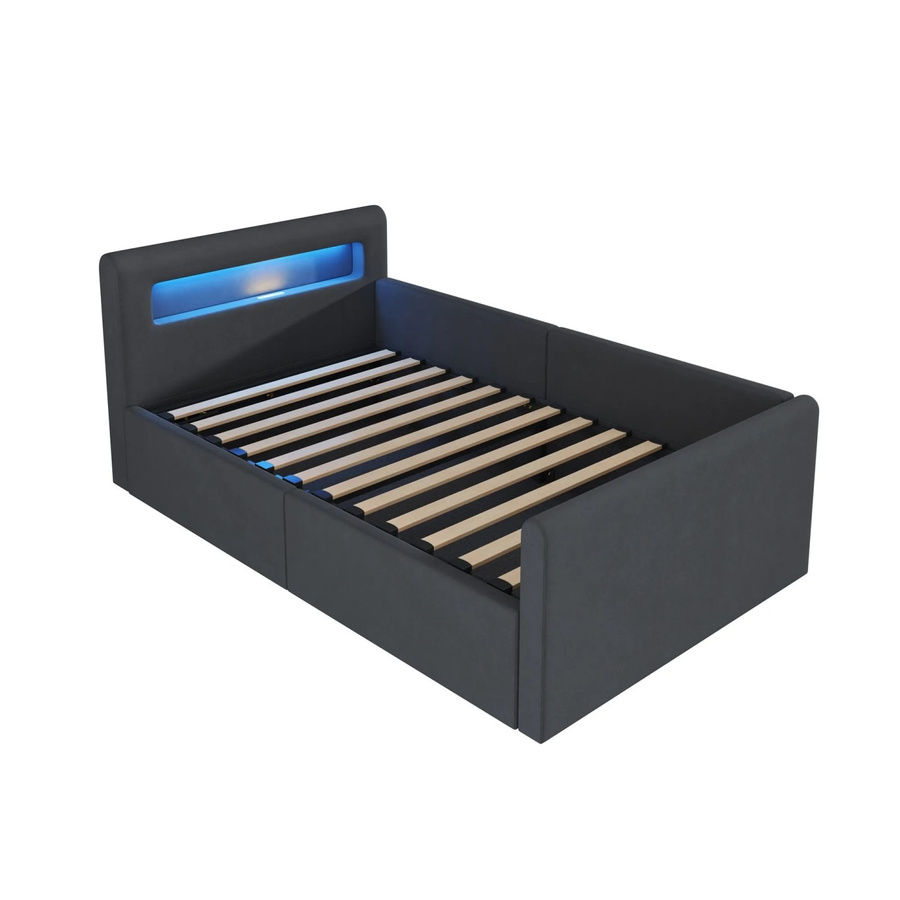 Merax Kinderbett mit Hydraulik, LED-Beleuchtung und USB-Anschluss aus Samt in Dunkelgrau, B/T/H: 90 x 200 x 36 cm - Bild 2